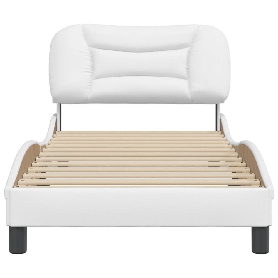 Estructura de cama con cabecero cuero sintético blanco