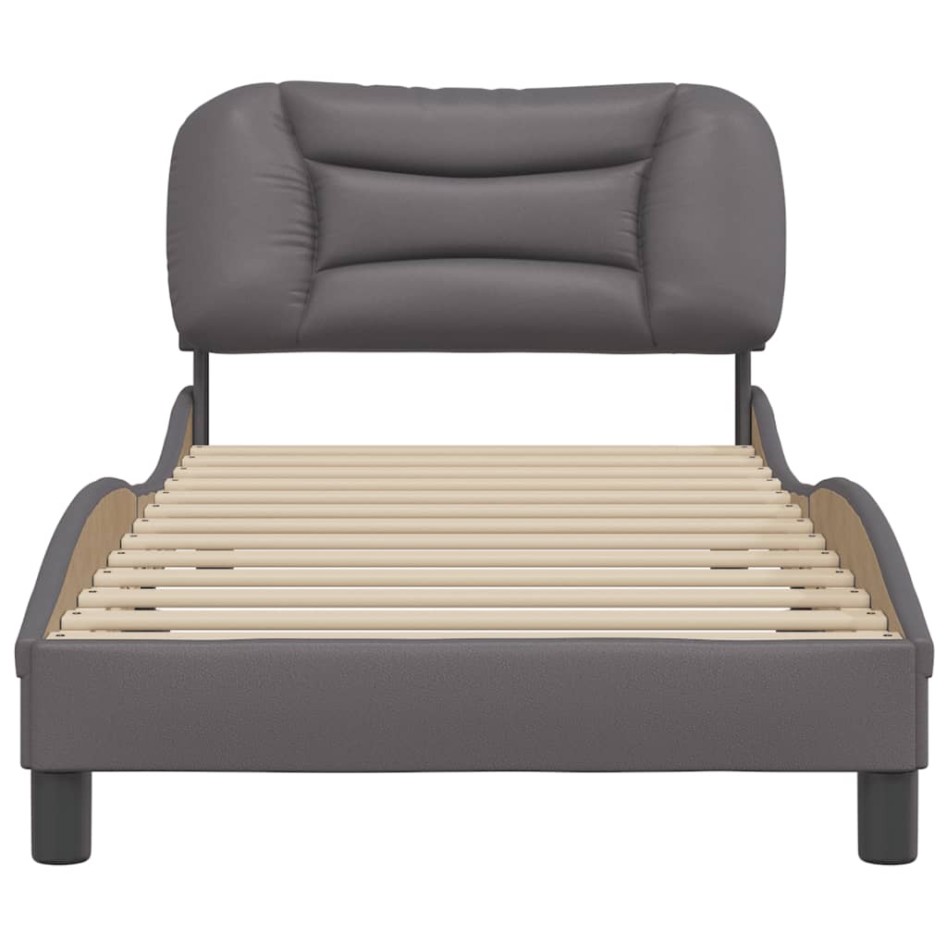 Estructura de cama con cabecero cuero sintético gris 90x200