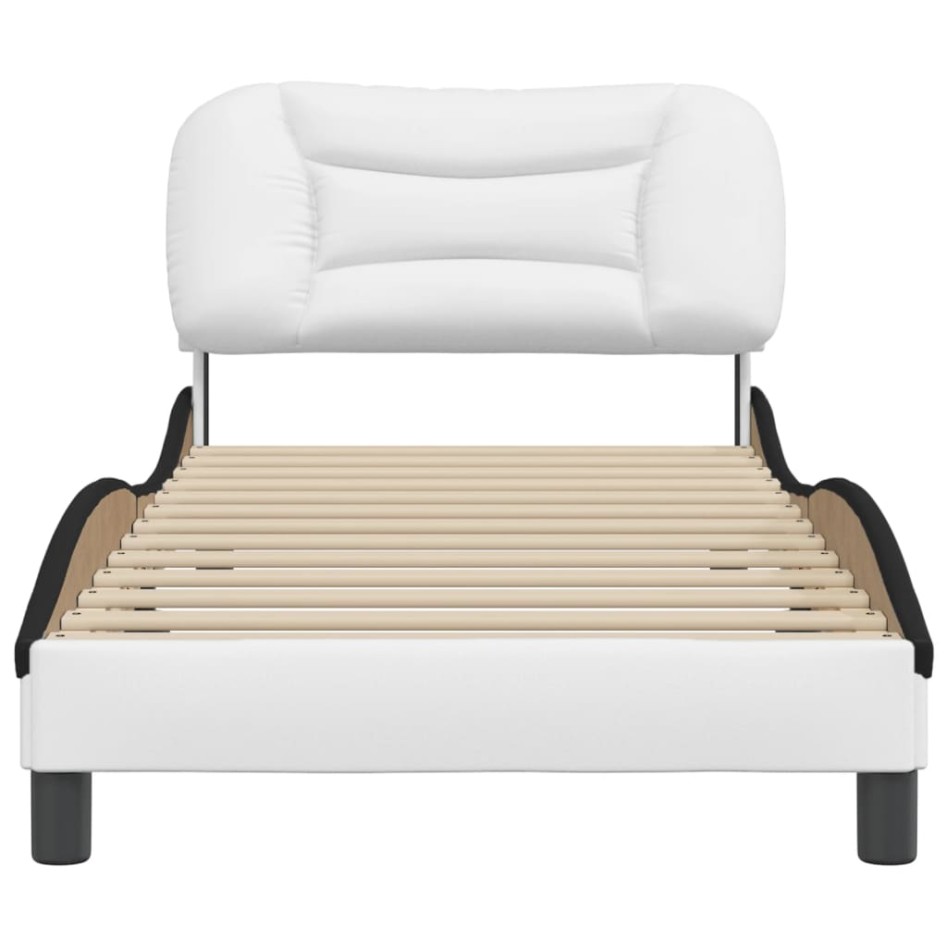 Estructura cama cabecero cuero sintético blanco negro 90x200
