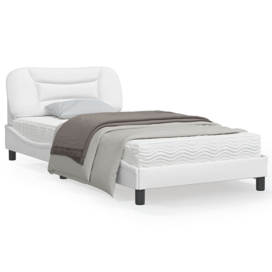 Estructura de cama cabecero cuero sintético blanco 100x200