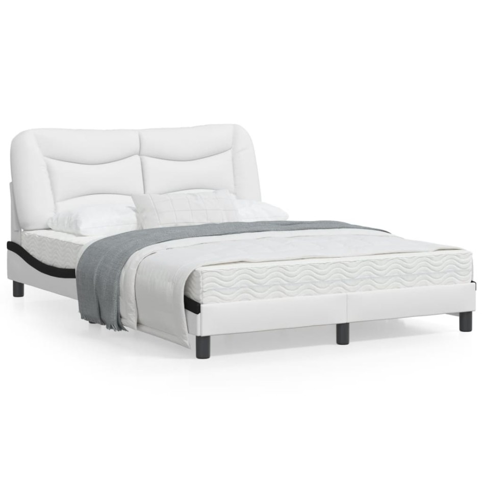 Estructura cama cabecero cuero sintético blanco negro