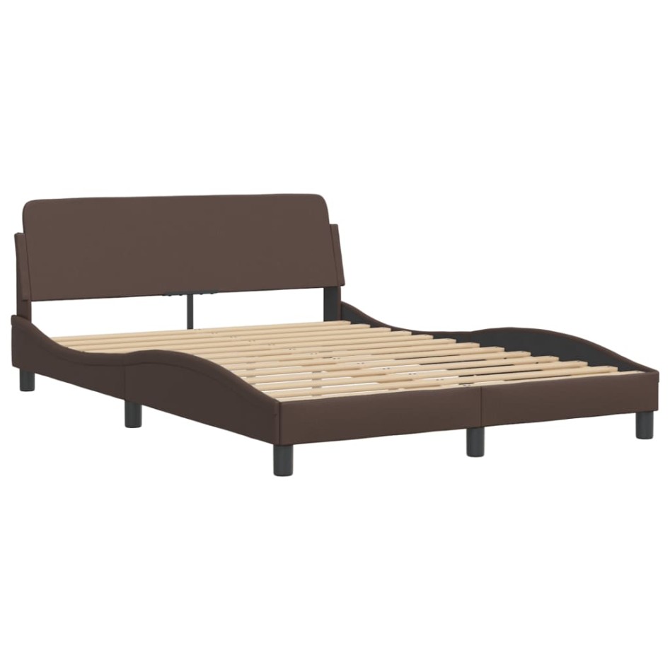 Estructura de cama cabecero cuero sintético marrón 140x200