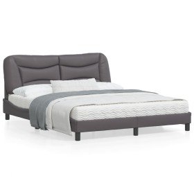 Estructura de cama con cabecero cuero sintético gris