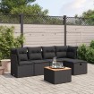 Set de sofás de jardín 6 piezas y cojines ratán sintético negro