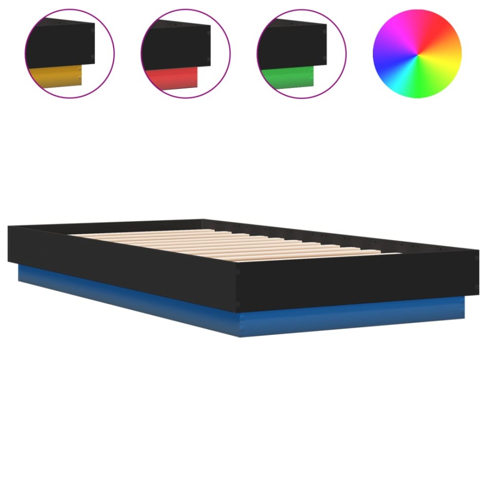 Estructura de cama con luces LED negro 75x190