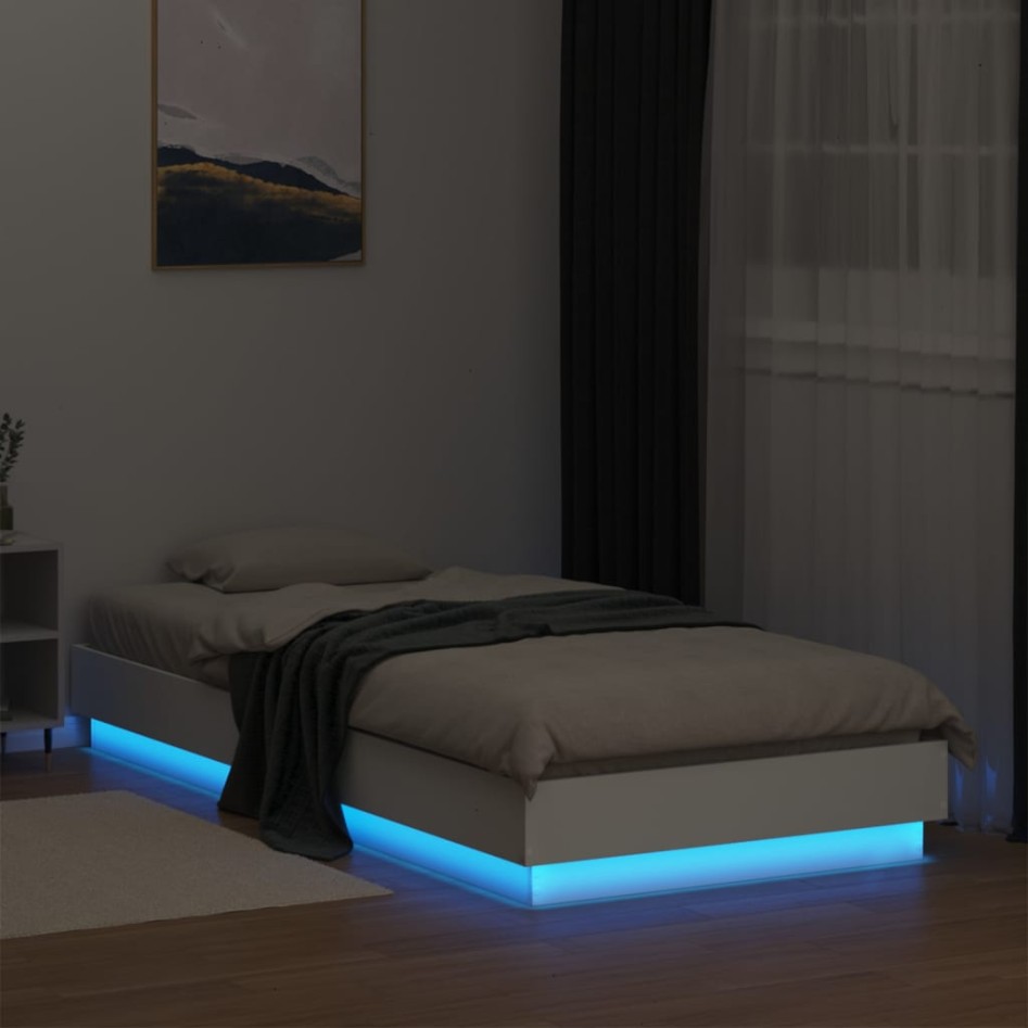 Estructura de cama con luces LED blanco 90x200