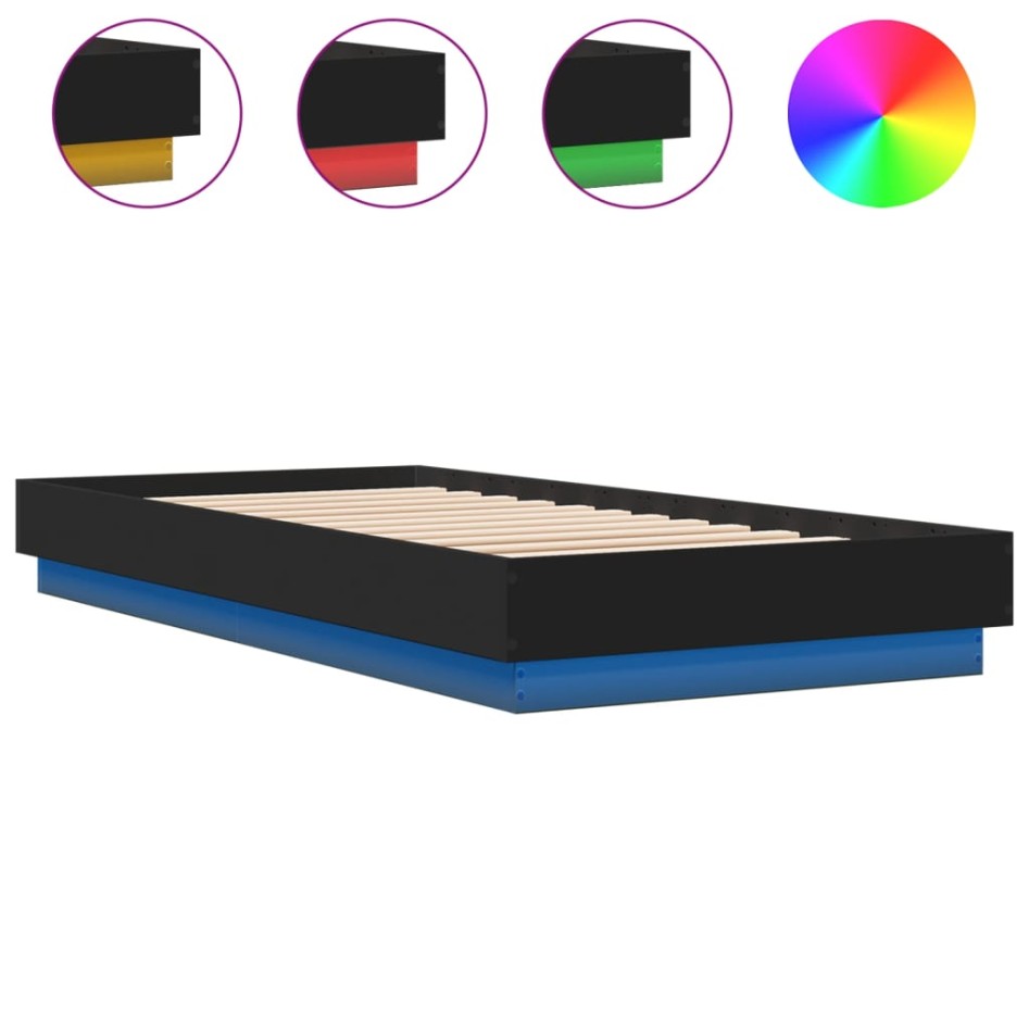 Estructura de cama con luces LED negro 100x200