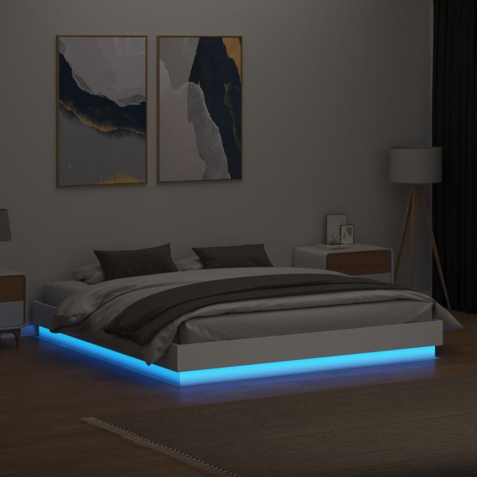 Estructura de cama con luces LED blanco 200x200