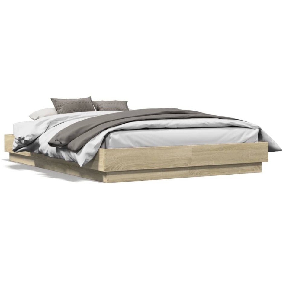 Estructura de cama con luces LED roble Sonoma 135x190