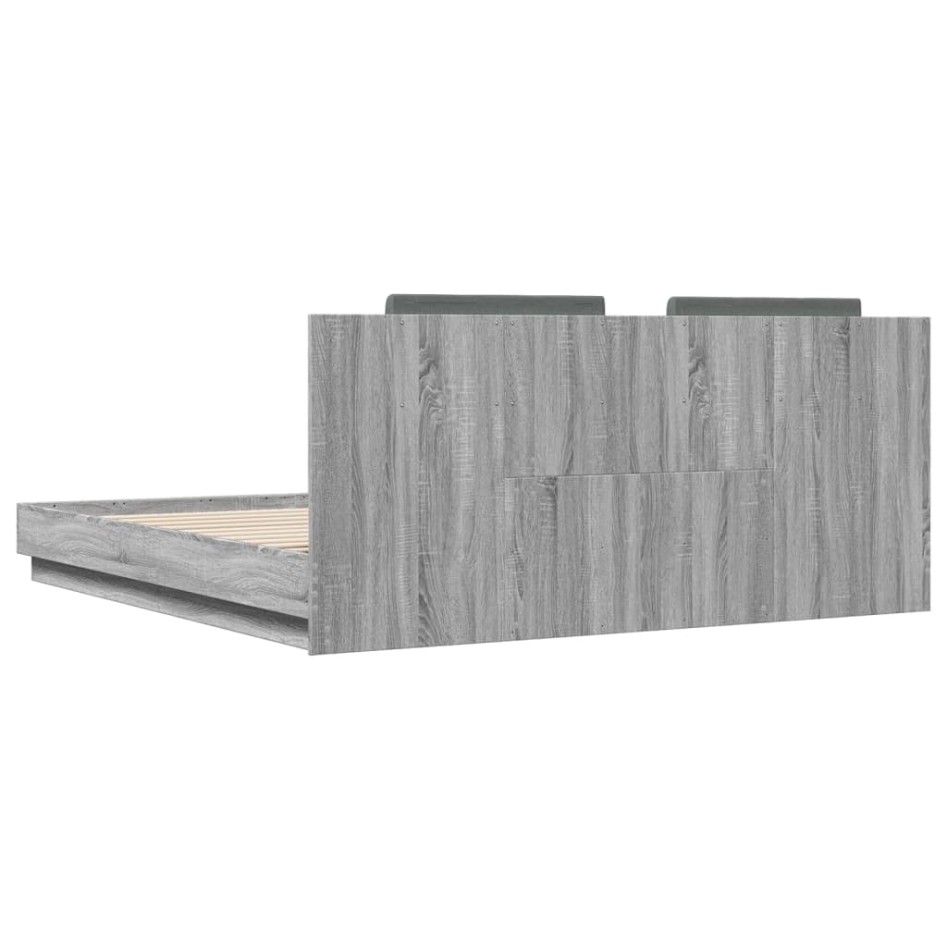 Estructura de cama cabecero luces LED gris Sonoma 160x200