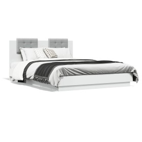 Estructura de cama con cabecero y luces LED blanco 150x200