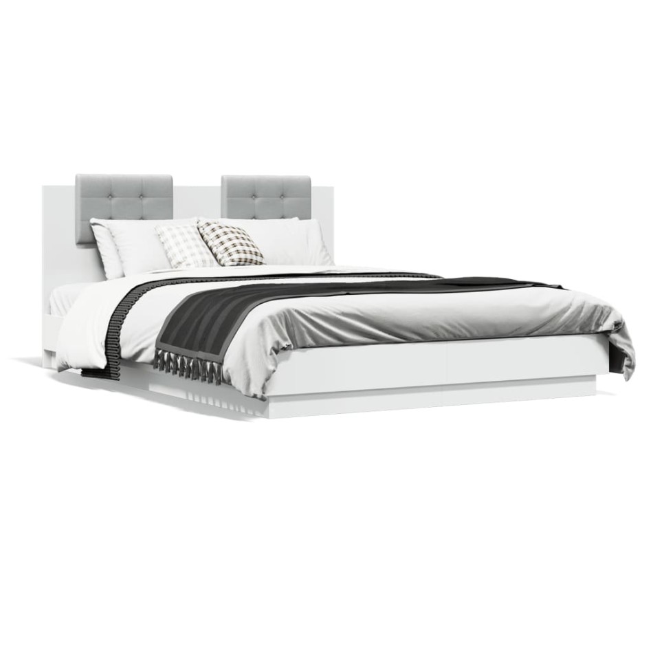Estructura de cama con cabecero y luces LED blanco 150x200