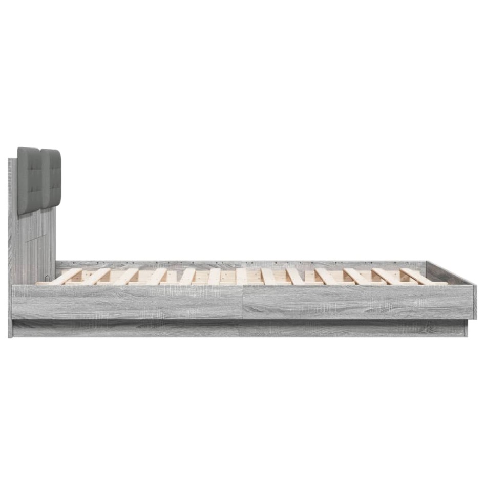 Estructura de cama cabecero luces LED gris Sonoma 120x200