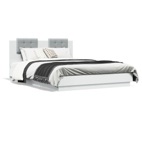 Estructura de cama con cabecero y luces LED blanco 120x200