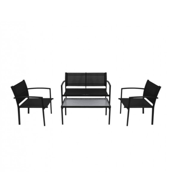 Set de muebles de jardín 4 piezas textilene negro, Modelo Santai