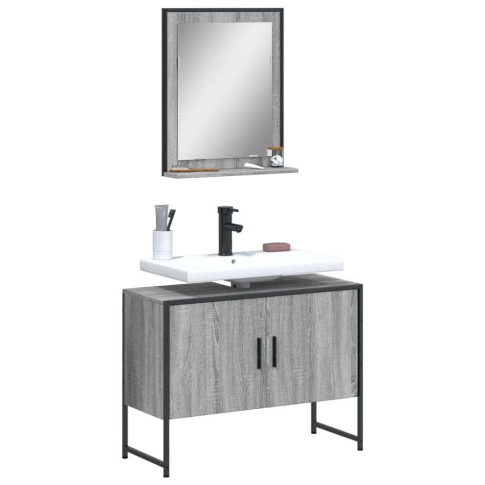 Set de muebles de baño 2 pzas madera de ingeniería gris