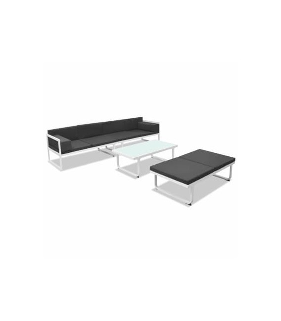 Set de muebles de jardín 4 piezas y cojines aluminio negro, Modelo Sandal