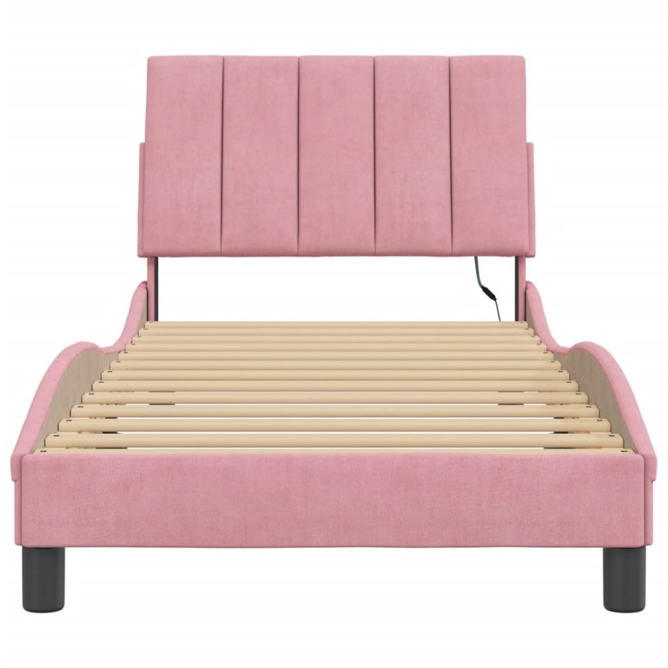 Estructura de cama con luces LED terciopelo rosa 80x200