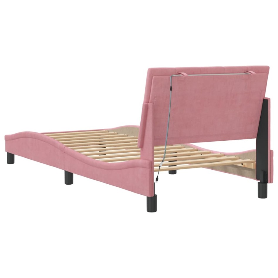 Estructura de cama con luces LED terciopelo rosa 80x200
