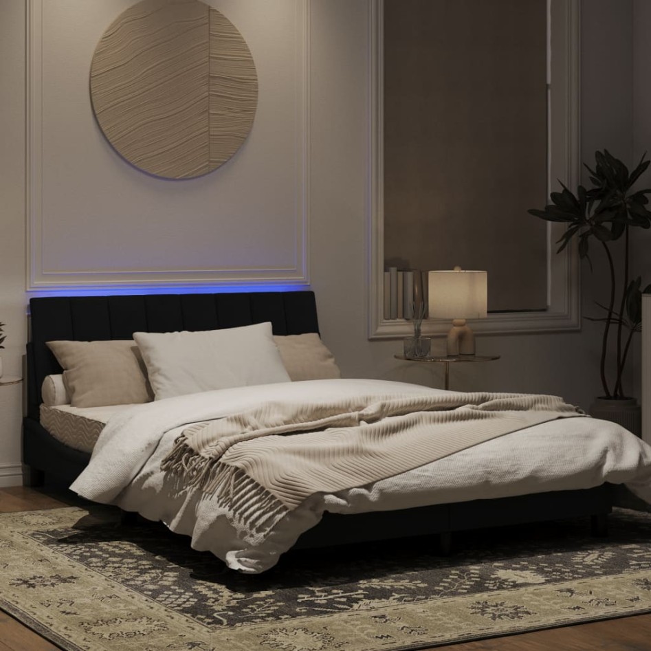 Estructura de cama con luces LED terciopelo negro 120x200
