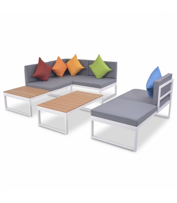 Set de muebles de jardín 4 piezas y cojines aluminio y WPC, Modelo Korai
