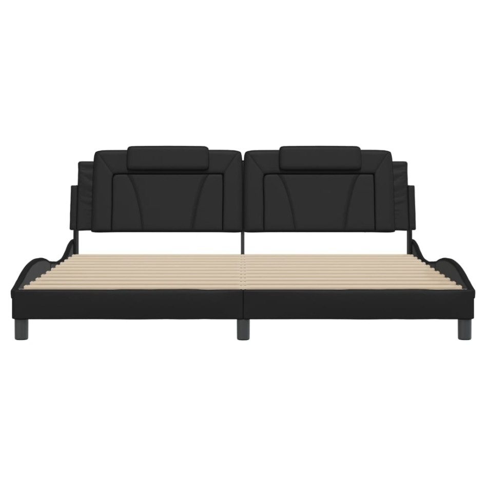 Estructura de cama con cabecero cuero sintético negro