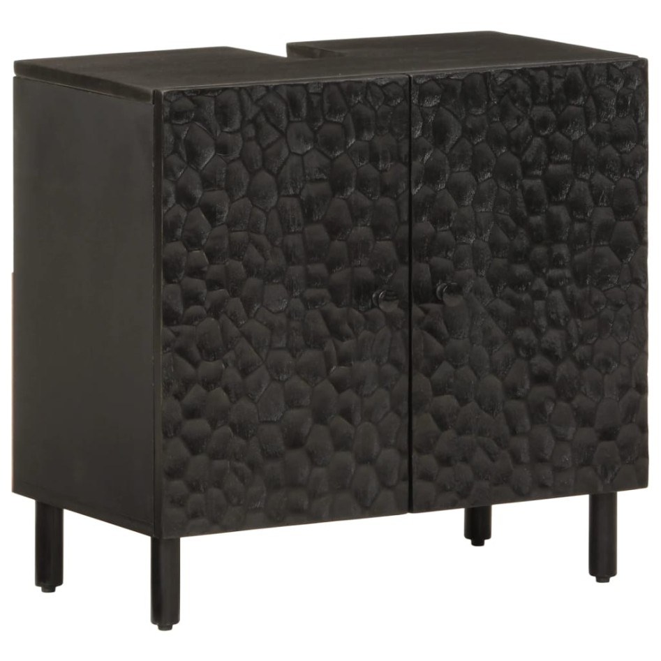 Armario de lavabo de baño madera maciza mango negro 62x33x58