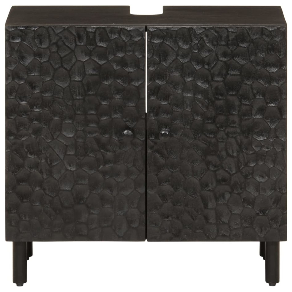 Armario de lavabo de baño madera maciza mango negro 62x33x58