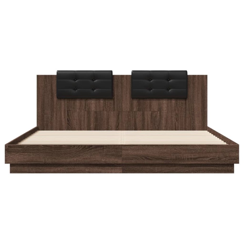 Cama con cabecero madera de ingeniería marrón roble 160x200