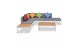 Set de muebles de jardín 4 piezas y cojines aluminio y WPC, Modelo Korai