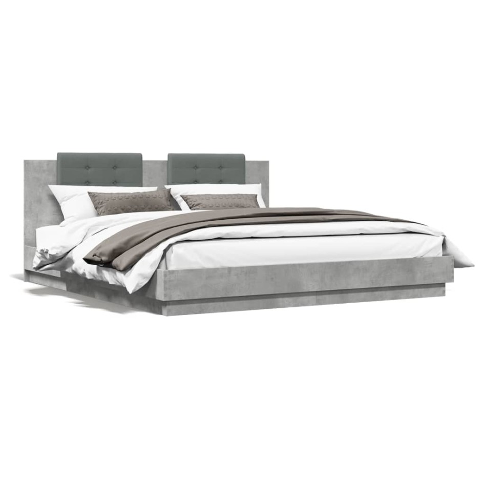 Cama con cabecero madera ingeniería gris hormigón 200x200