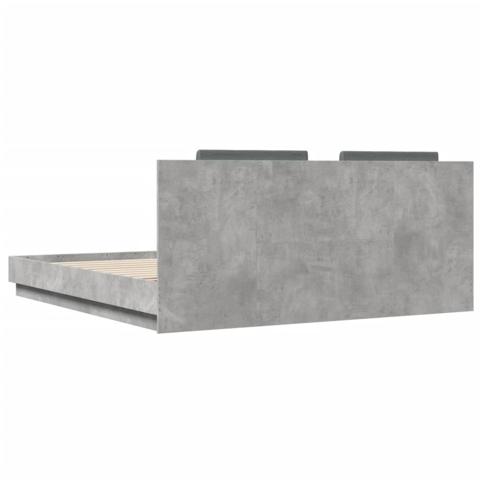 Cama con cabecero madera ingeniería gris hormigón 200x200