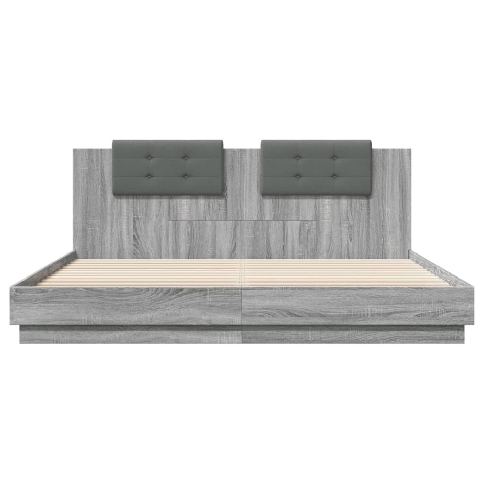 Cama con cabecero madera ingeniería gris Sonoma 200x200