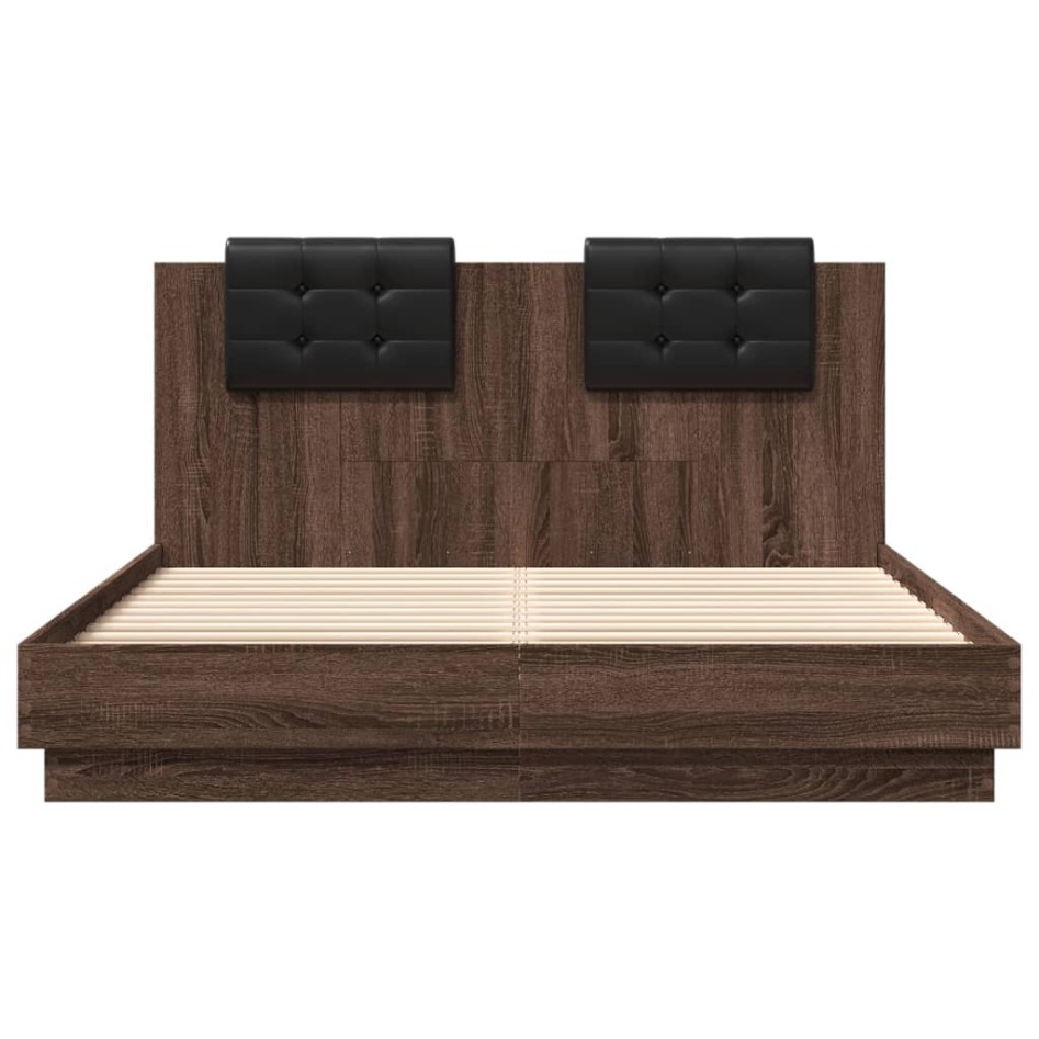 Cama con cabecero madera de ingeniería marrón roble 120x200
