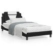Estructura cama con LED cuero sintético negro blanco 100x200 cm