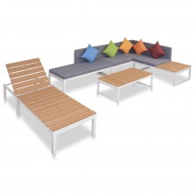 Set de muebles de jardín 5 piezas y cojines aluminio y WPC, Modelo Koraidos