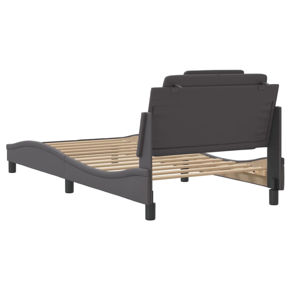 Estructura cama con luces LED cuero sintético gris 100x200