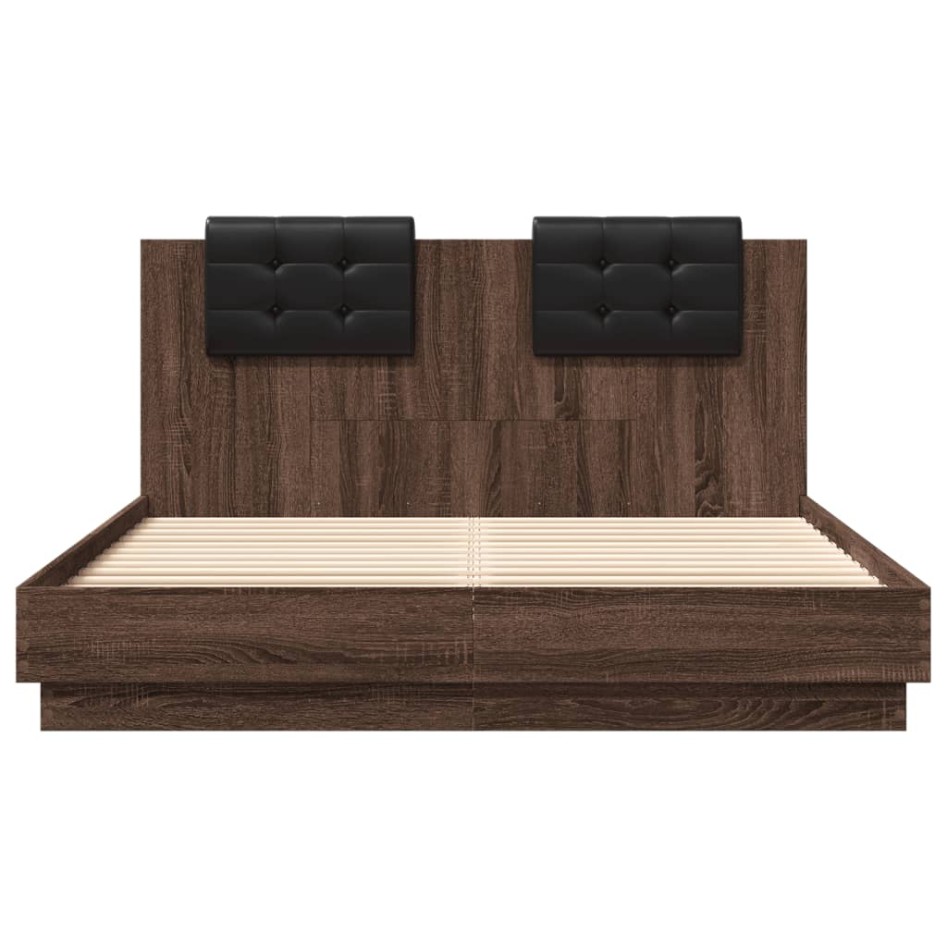 Cama con cabecero madera de ingeniería marrón roble 150x200