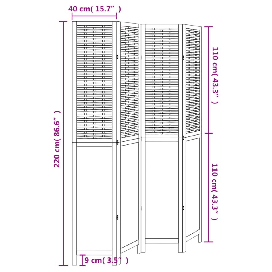 Biombo separador de 4 paneles madera maciza Paulownia