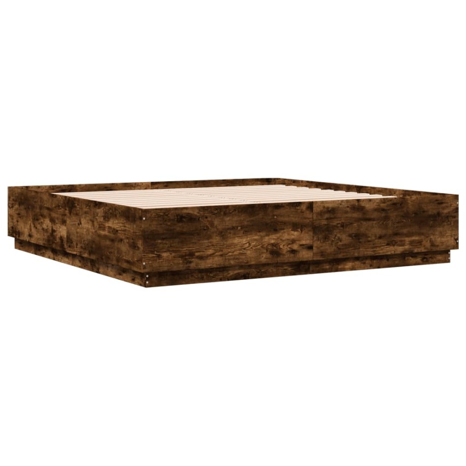 Estructura cama con luces LED madera roble ahumado 200x200