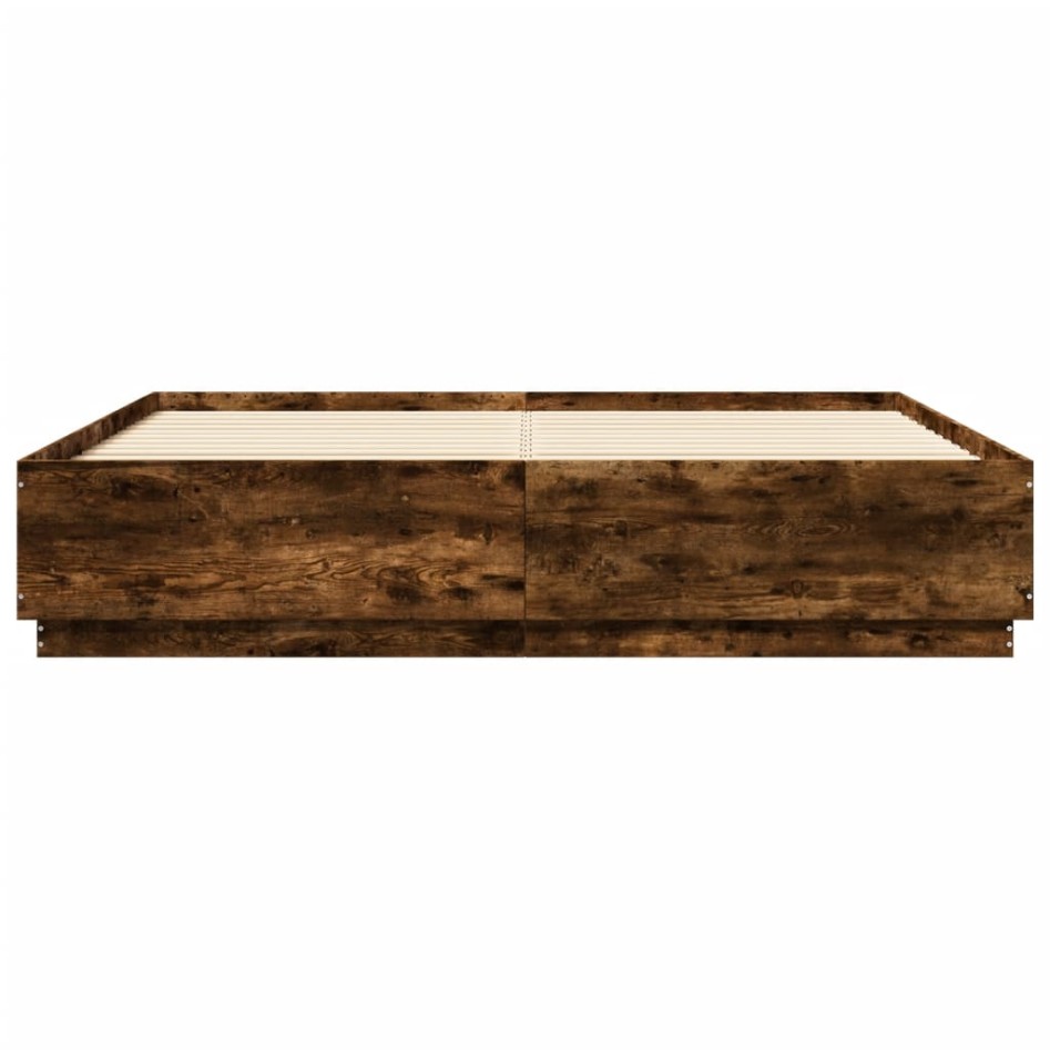Estructura cama con luces LED madera roble ahumado 200x200