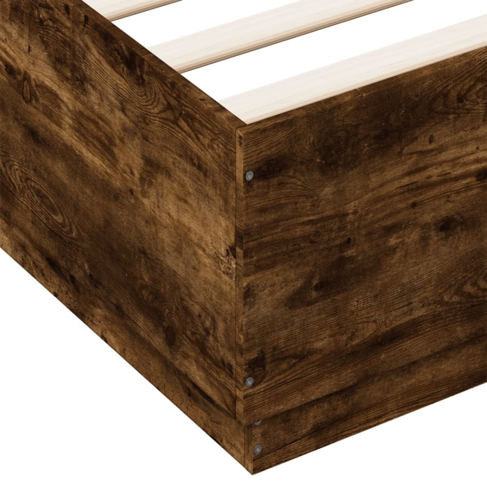 Estructura cama con luces LED madera roble ahumado 200x200