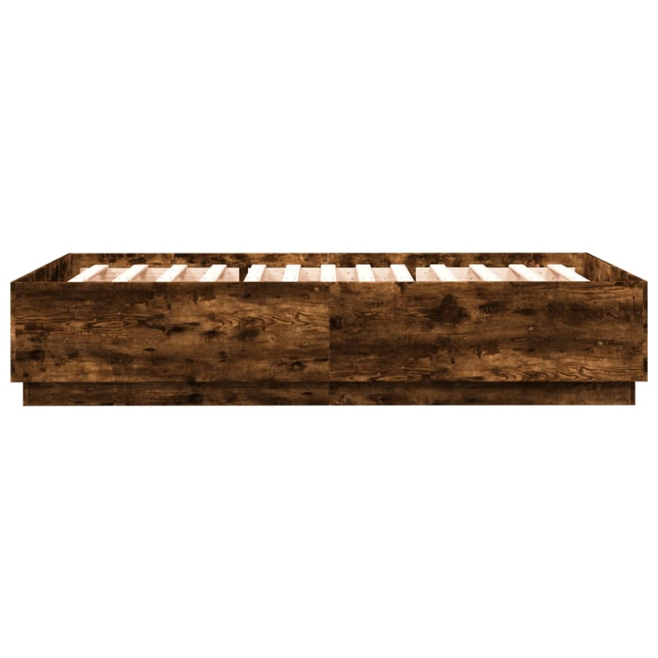Estructura cama con luces LED madera roble ahumado 150x200