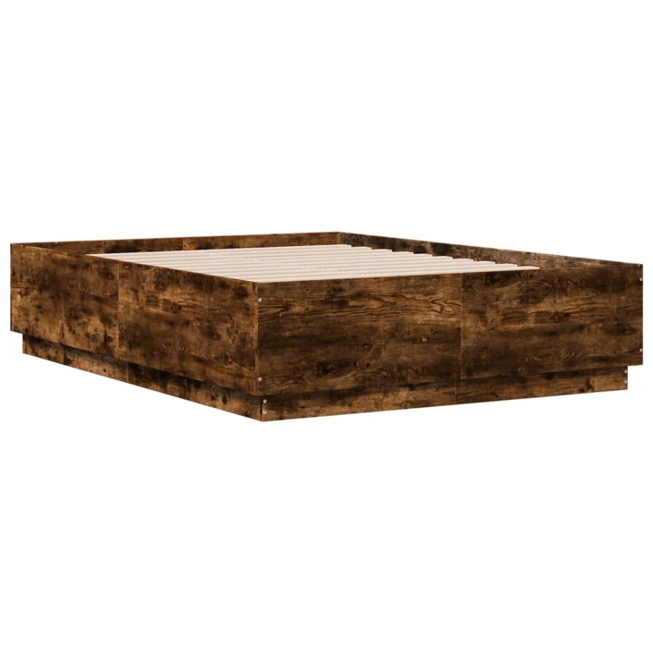 Estructura cama con luces LED madera roble ahumado 140x190