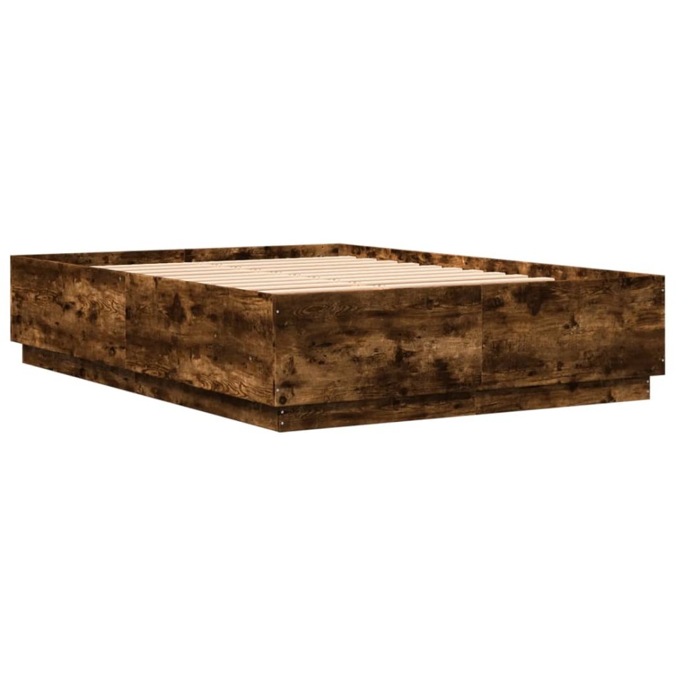 Estructura cama con luces LED madera roble ahumado 120x200