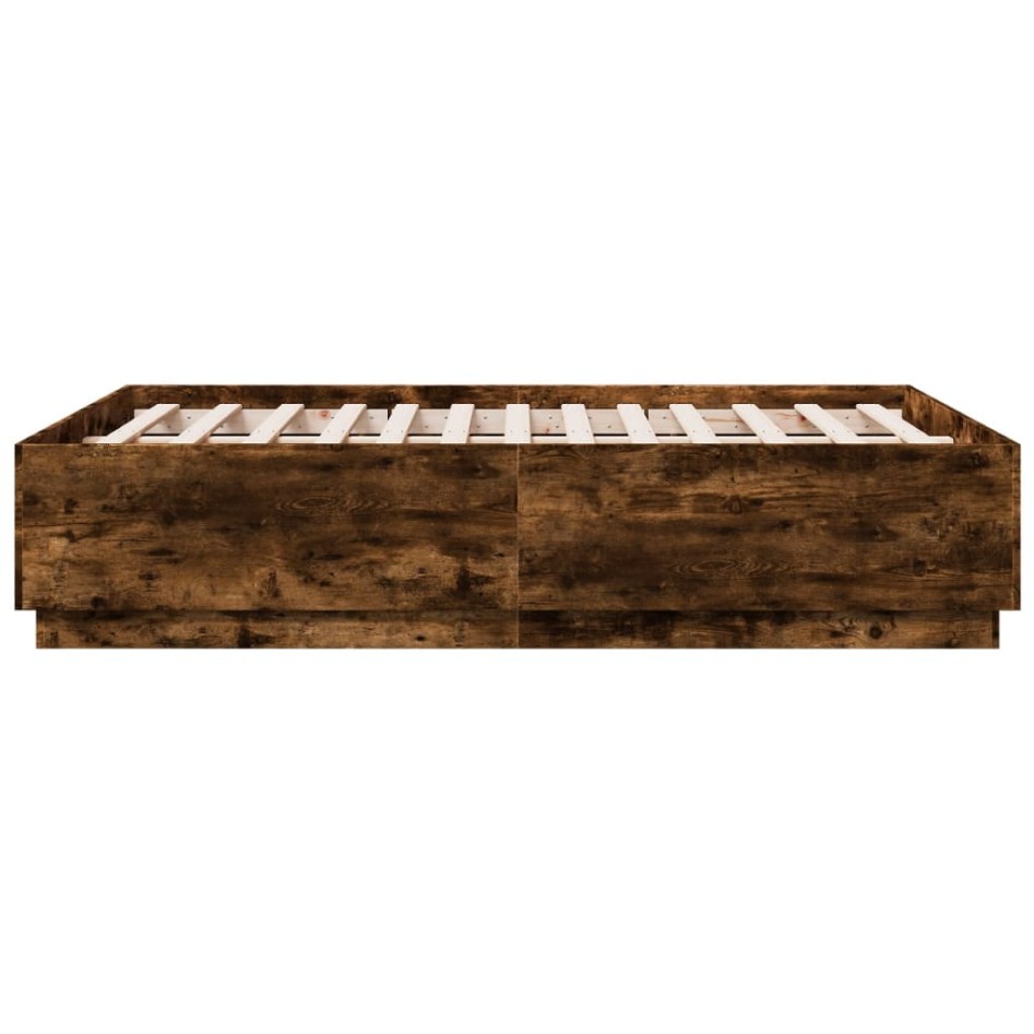 Estructura cama con luces LED madera roble ahumado 120x190