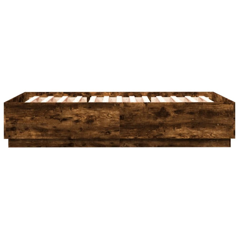 Estructura cama con luces LED madera roble ahumado 140x200