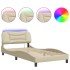Estructura de cama con luces LED tela crema 100x200