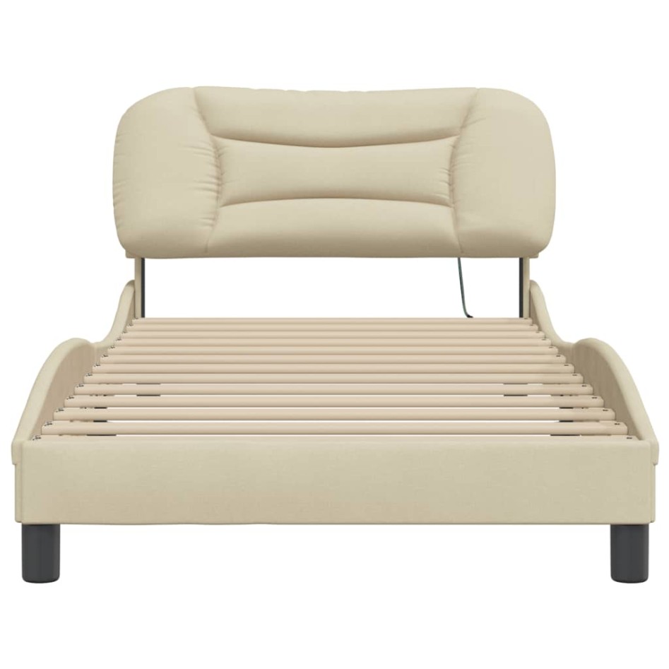 Estructura de cama con luces LED tela crema 100x200