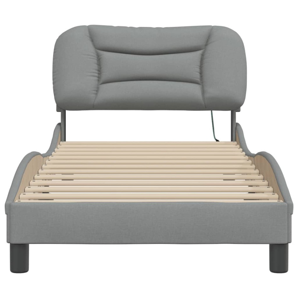 Estructura de cama con luces LED tela gris claro 90x190